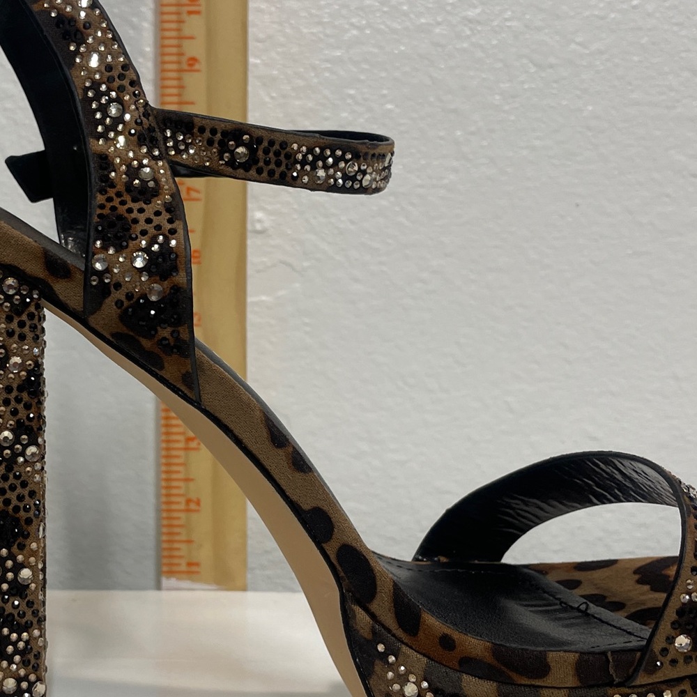 SIZE 11 - Leopard Print Platform Sandals with Rhinestone Accents - Brown - Picture 4 of 7